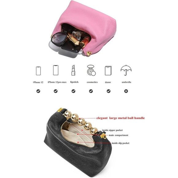 Small Designer Top Handle Clutch Bag for Women Crossbody Purse Black Pearl Tote - Picture 5 of 7